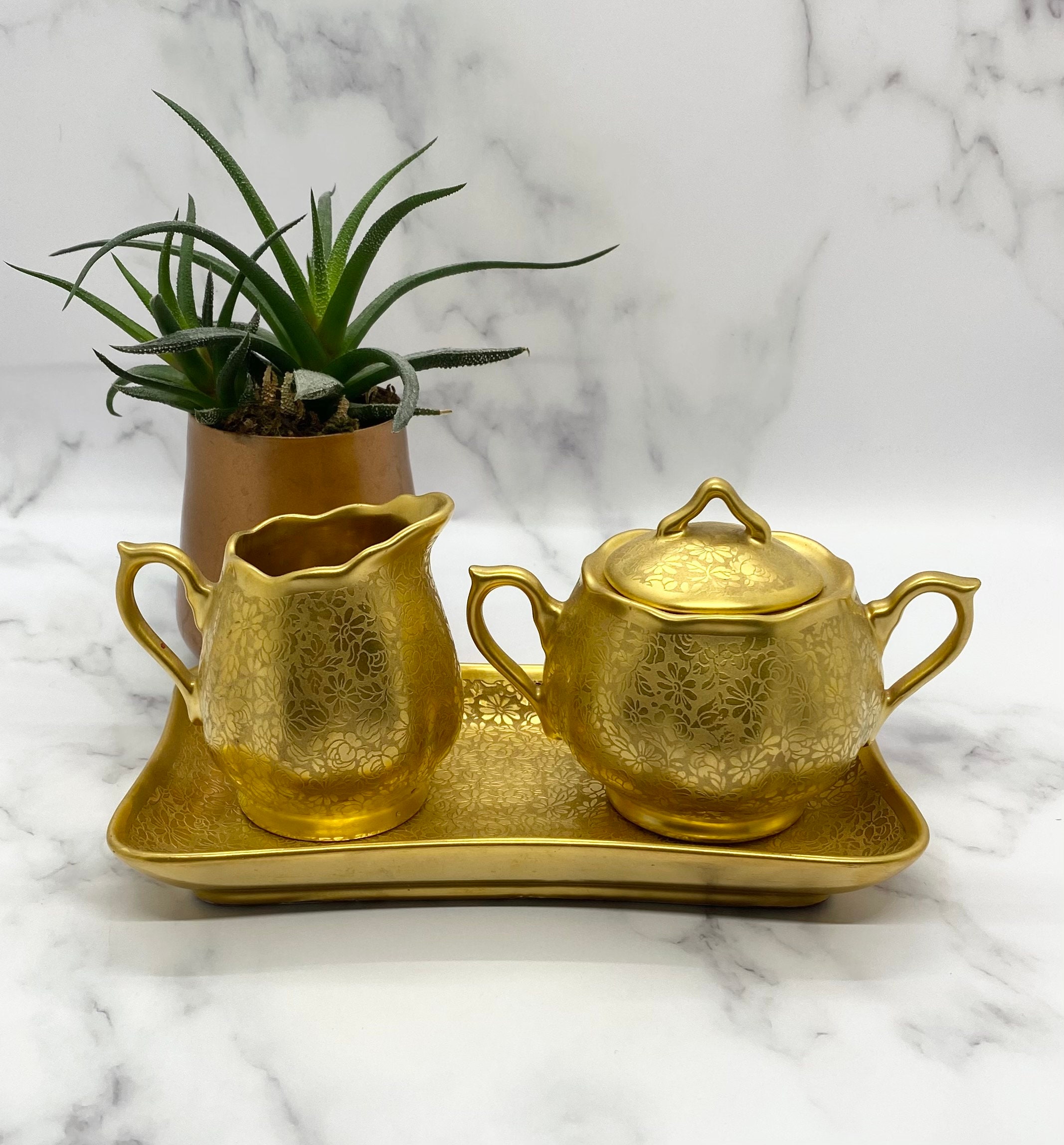 Osborne China Hand Painted 22 kt. Gold Pottery Tea Set with Etsy