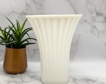 Vintage Milk Glass Vase, Ribbed Fluted White Flowers Holder