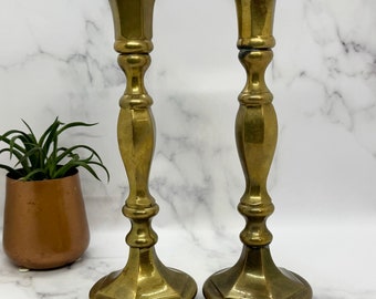 Pair of Medium Brass Taper Candlestick Holders Round Base