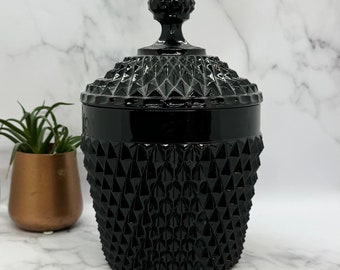 Vintage Indiana Glass Black Diamond Point Lidded Ice Bucket