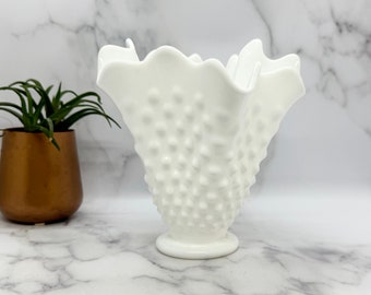 Vintage Fenton Hobnail Milk Glass Handkerchief Vase