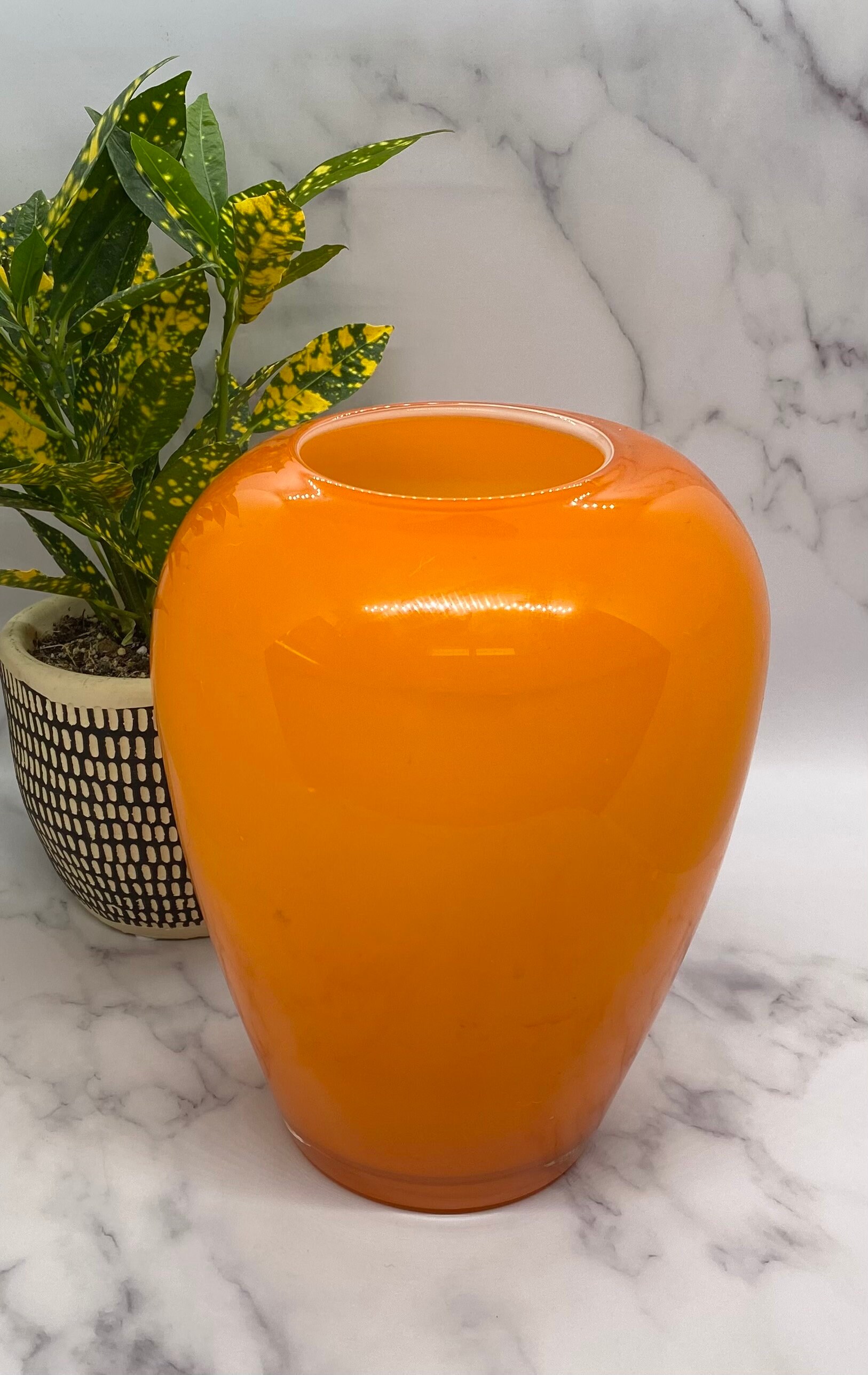 Vintage MCM Empoli Art Orange Glass Vase Etsy