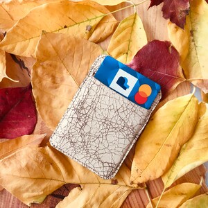 Minimalist leather card holder, US patent pending, Minimalist leather wallet, Lambskin Pocket wallet, Beige cracked on brown,RFID Protection