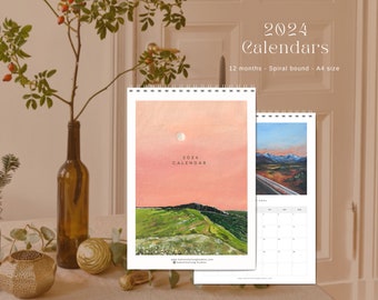 2024 Illustrated Calendar A4, Handmade calendar, Wall calendar