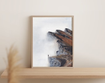 Misty Mountain Landscape Art Print, Misty Mountain Art, Abstract Earth Tones, Italian Alps art, Dolomites travel, Watercolor Mountain print