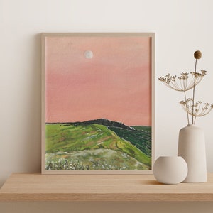 Pink sky art print, Abstract landscape wall art, watercolor nature print for home, gift for the home, minimal home decor, Neutral wall art