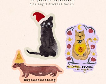 Cute Animal Sticker Set of 3 - Funny Stickers - Waterproof - Dishwasher safe