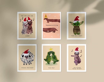 Punny animals postcards pack of 6, Cute animals cards, Holiday greeting cards