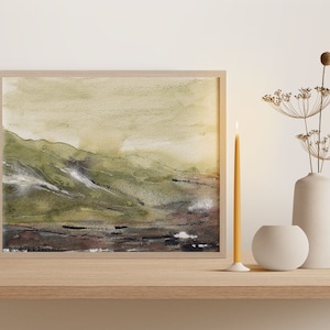 Green Earthy Landscape Art Print: Abstract Watercolor Painting
