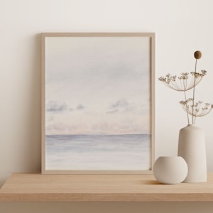 Minimalistische oceaankunstdruk: kalm zeegezicht aquarel schilderij