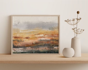 Abstract Earthy Dutch Field Art Print, Minimalist wall art gift for the home, landscape watercolor painting