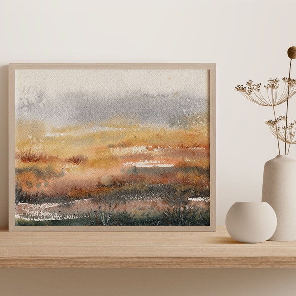 Abstract Earthy Dutch Field Art Print, Minimalist wall art gift for the home, landscape watercolor painting
