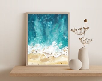 Beach Ocean waves art print, Abstract ocean wall art, watercolor nature print for home, gift for the home, minimal home decor