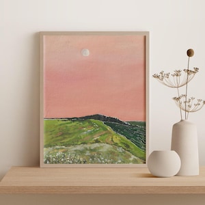 Pink Sunset Art Print, Abstract Landscape Watercolor Painting Print, Minimal Neutral Home Decor, Nature Gift for Living Room or Bedroom