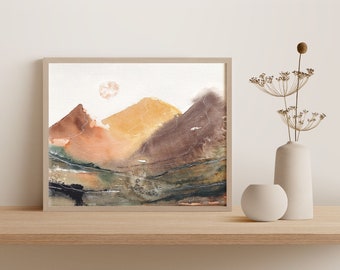 Abstract landscape earthy tones wall art print, watercolor nature print for home, gift for the home, minimal home decor