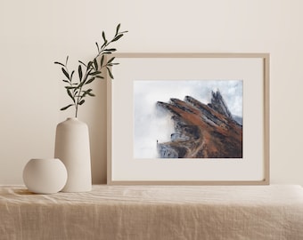 Misty Mountain Landscape Print, Abstract Earth Tones, Italian Alps art, Calm nature wall art, Watercolor Mountain print