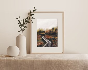 Autumn Art Print, Wall Art, Landscape Watercolor, Autumn Landscape Wall Art, Warm Color, Modern Watercolor, Rust and Brown Modern Landscape