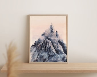 Majestic Summit Art Print, Rocky Mountain Art, Abstract Earth Tones, Dolomites, Italy, Watercolor Mountain Painting, Dolomites Art, Mountain