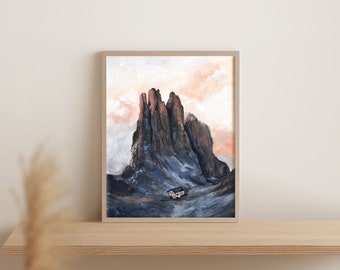 Sunset Mountain Art Print, Soft Afterglow Mountain Art, Warm Earth Tones, Dolomites, Italy, Watercolor Mountain Painting, Warm home decor