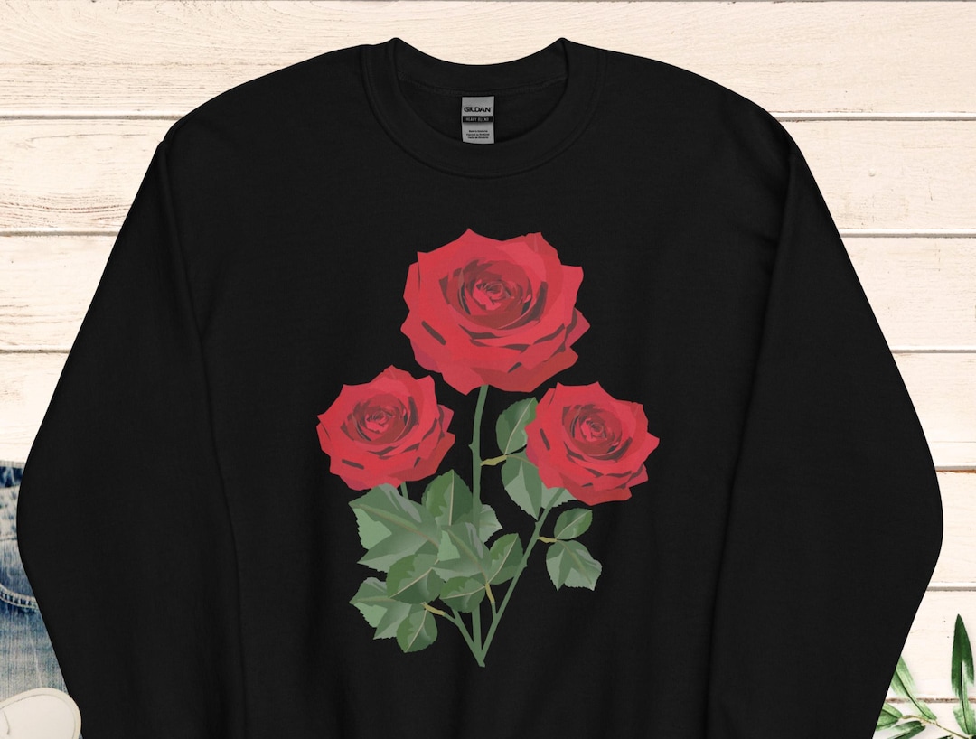 Red Rose Blossom Sweatshirt, Floral Elegance Fashion, Cool Red Rose ...