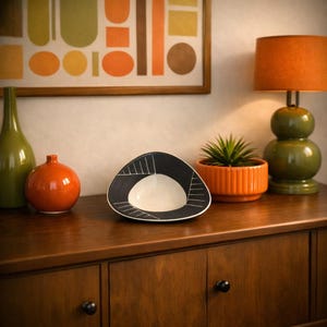 Stunning Large MCM Italian Ceramic Bowl • Gray & White Triangular Art Pottery
