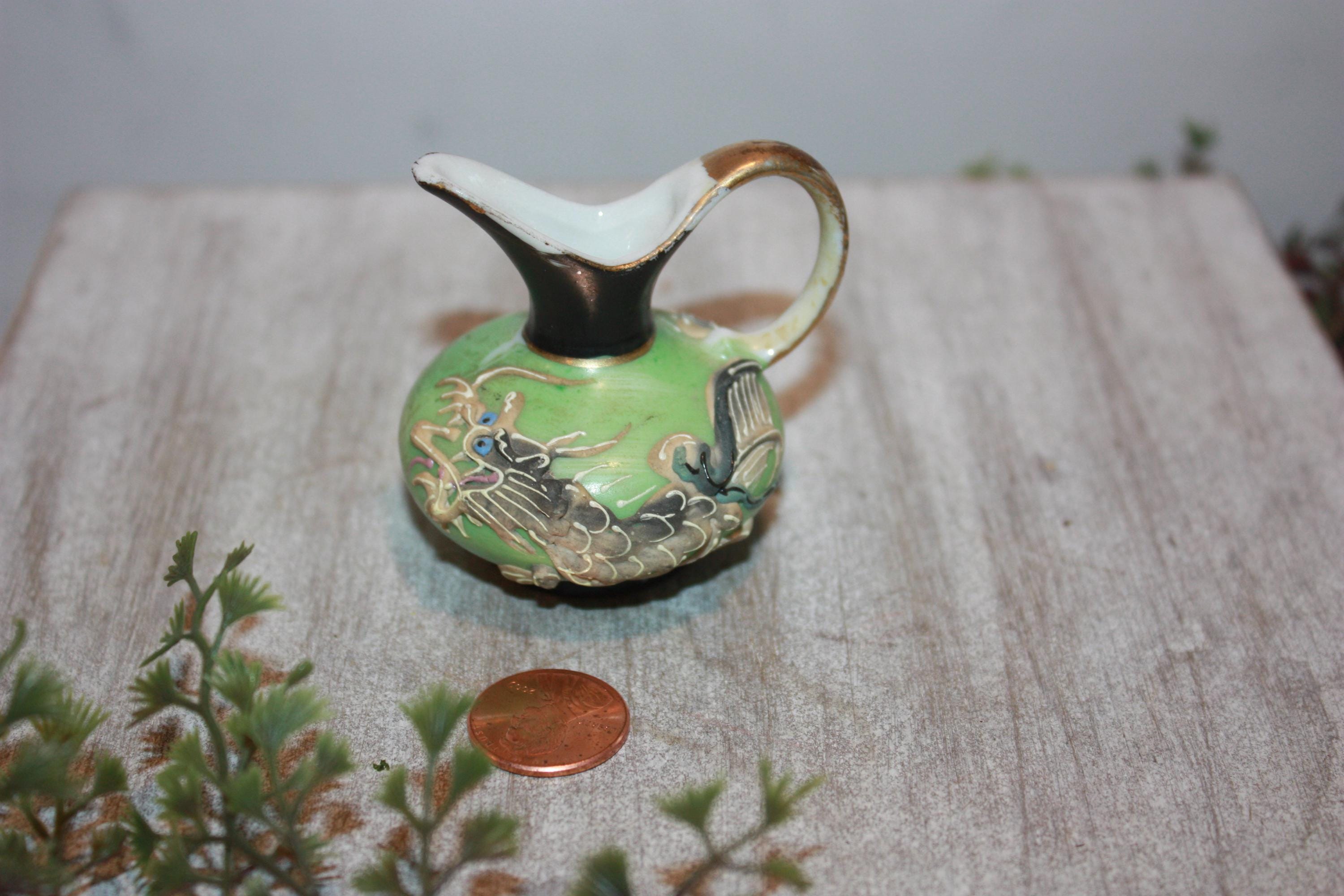 Miniature Dragon Ware Ewer Style Pitcher in Green
