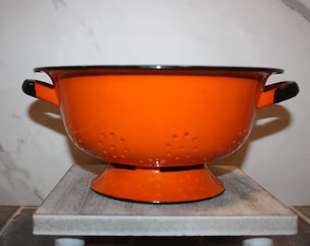 Medium Size Mid Century Orange Enamelware Colander