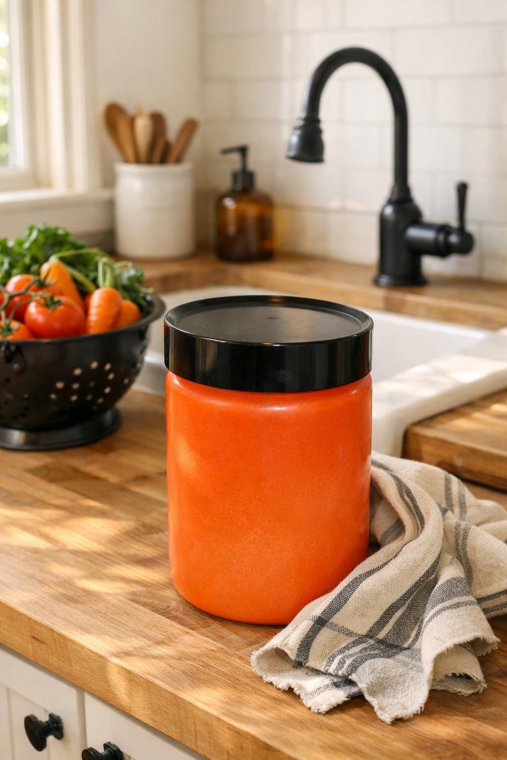 Vintage Orange Glass Jar With Lid - Etsy