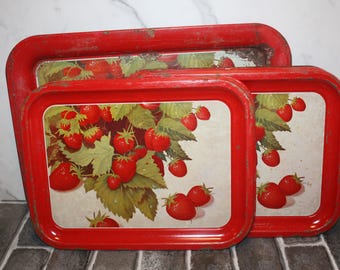 Choice of Vibrant Vintage Strawberry Trays with Red Border