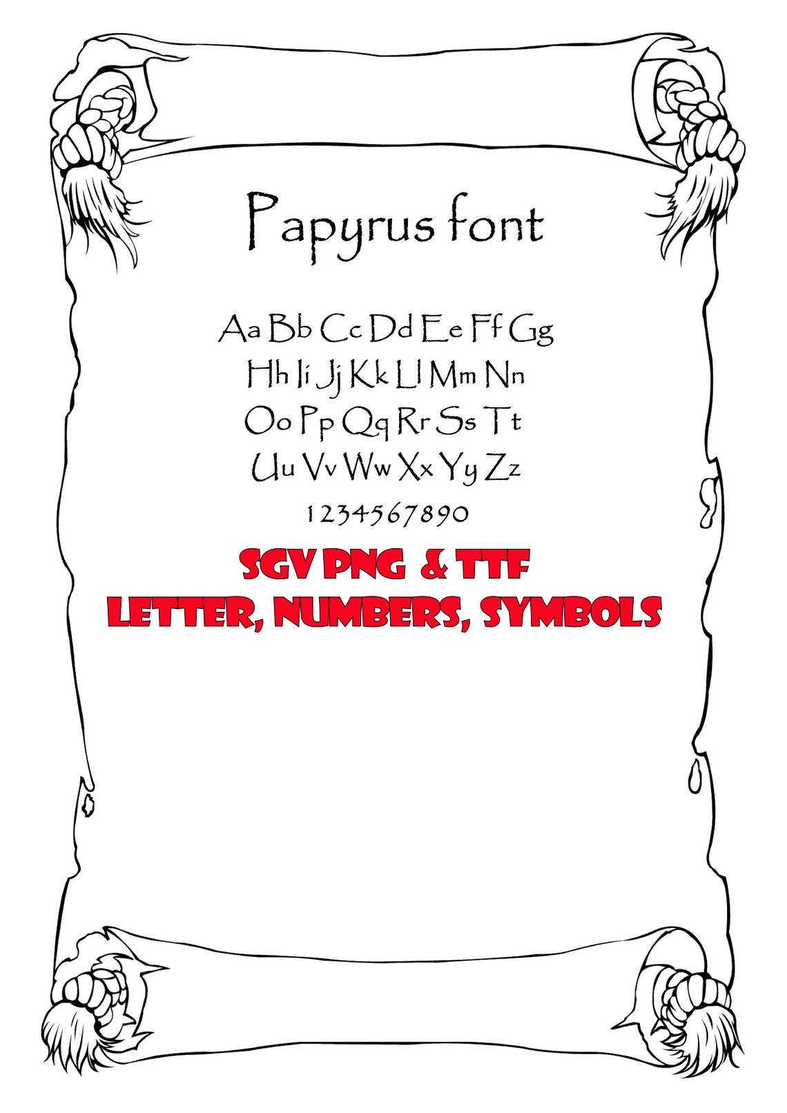 Papyrus Parchment font svg png ttf Instant digital Download Etsy