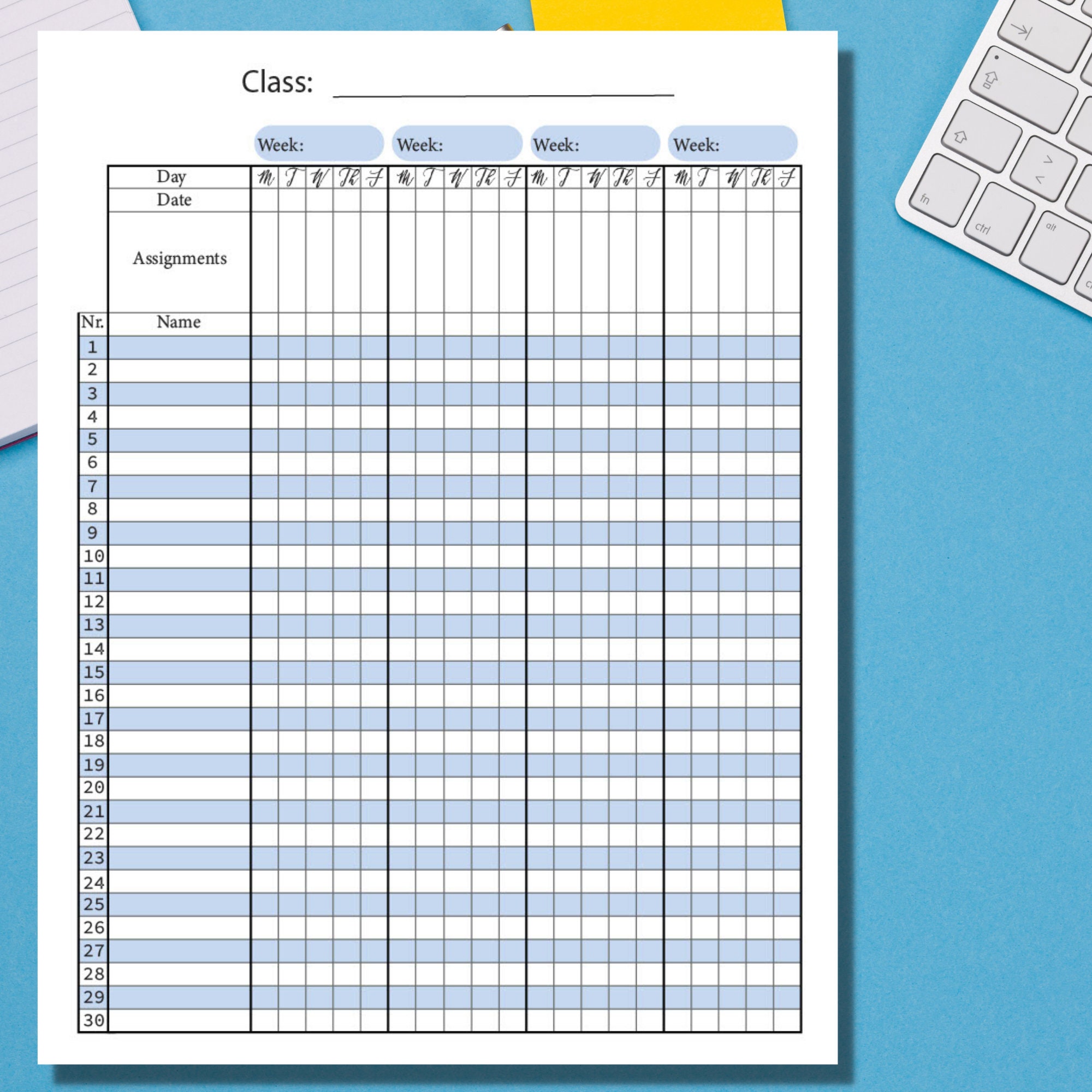 Class Grade Tracker, Letter Sized, 6 Colors, Digital Download, Print at ...
