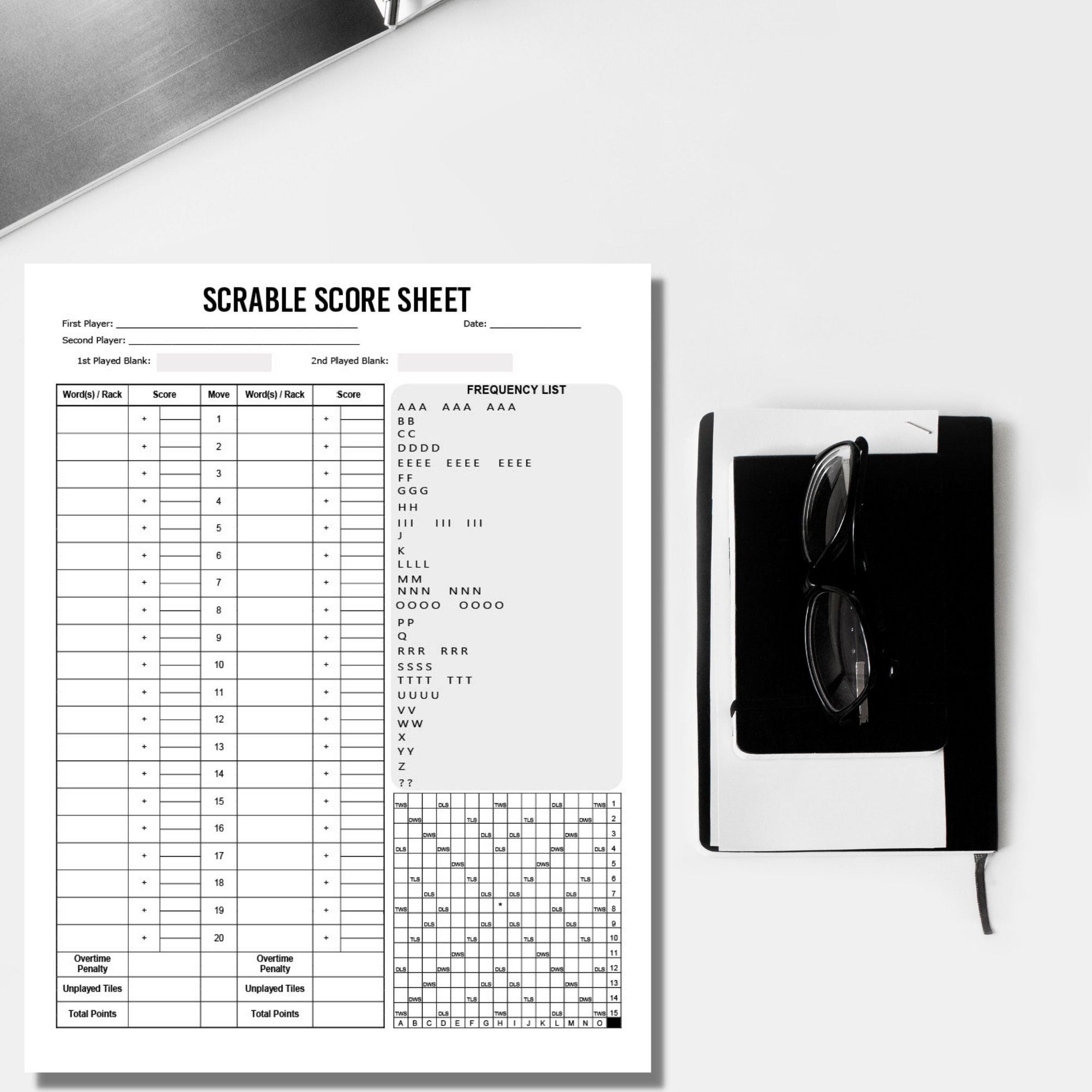 Scrabble Score Sheet Letter Sized 7 Colors/designs Digital Etsy
