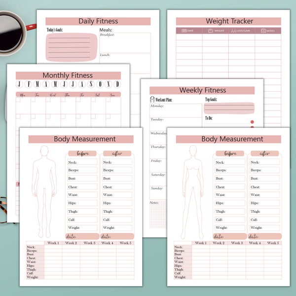 Fitness Planner, Male Female, Letter Sized, Digital Download, Print At Home