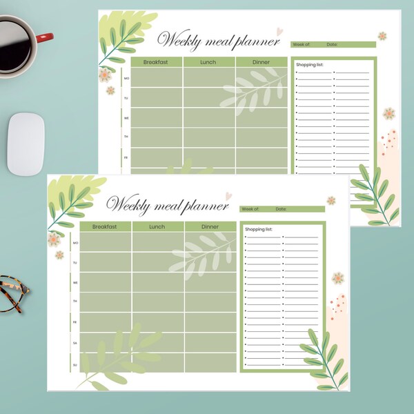 Weekly Meal Planner, Keto Meal Tracker, Shopping List Meal Prep, Letter Sized, Digital Download, Print At Home