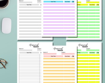printing for homework Homework Tracker, Assignment Tracker, Letter Sized, 6 Colors, Digital Download, Print At Home