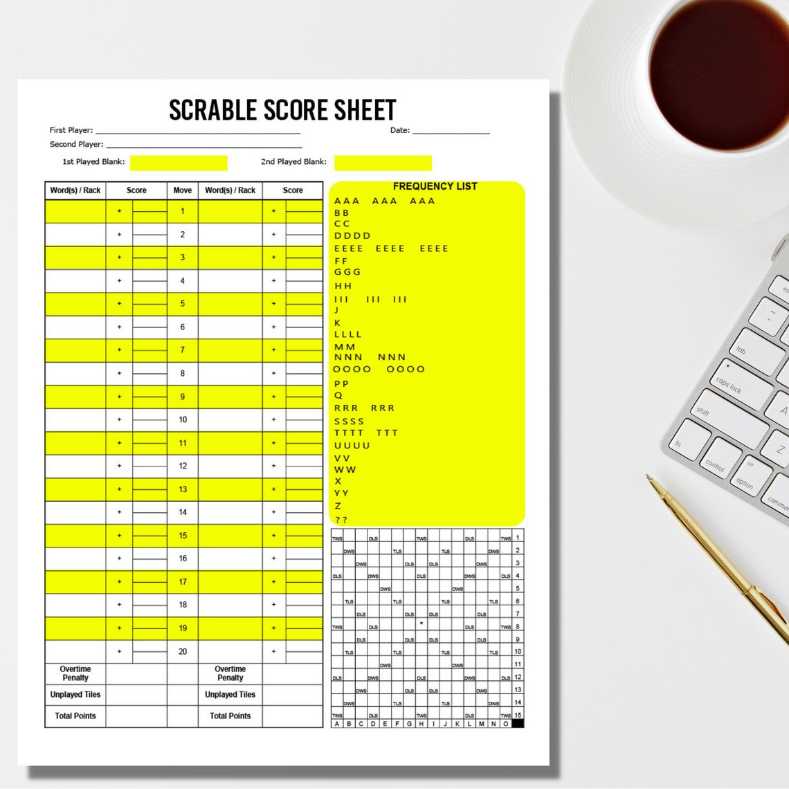 Scrabble Score Sheet Letter Sized 7 Colors/designs Digital - Etsy