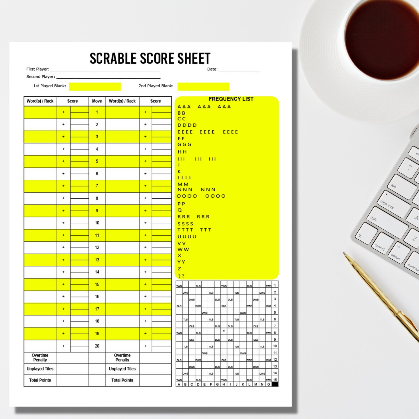 Feuille De Score Scrabble Format Lettre 7 Couleurs Dessins