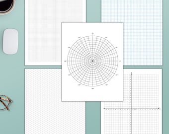Graph Paper 5 Pack, Letter Sized, Digital Download, Print At Home