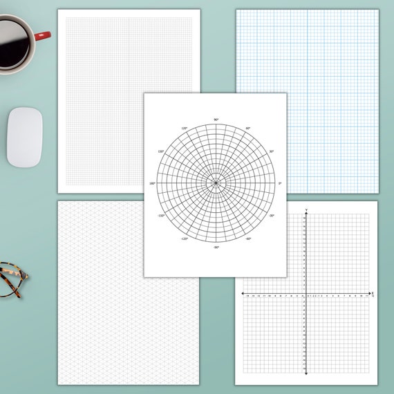 Graph paper 5 pack, letter sized, digital download, print at home ...
