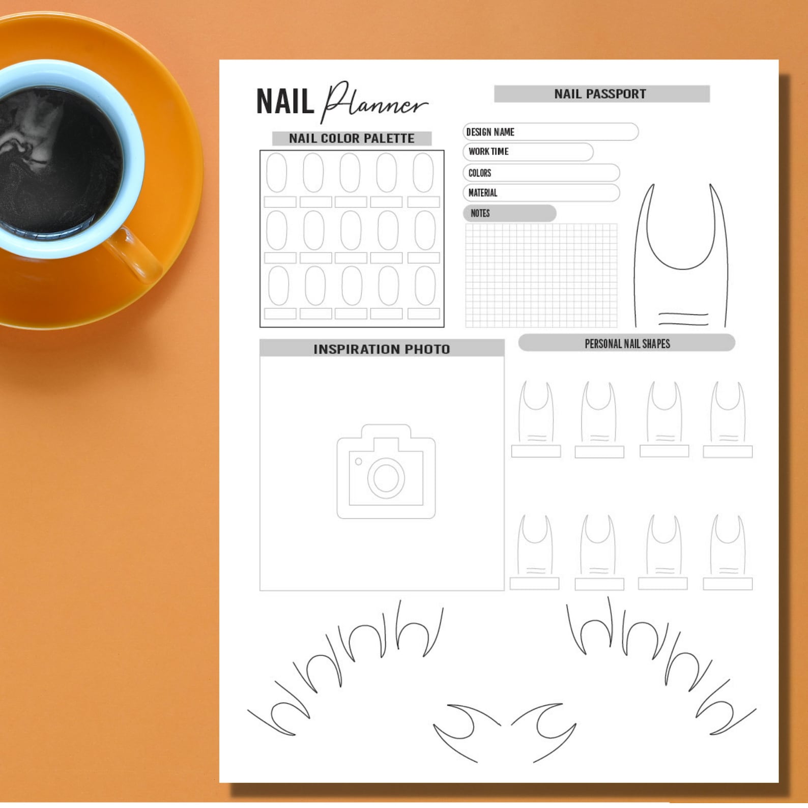 Nail Art Planner, Letter Sized, 5 Designs, Nail Tech Planner, Digital