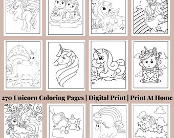 Unicorn Coloring Pages for Kids, 270 Designs (Digital Download)
