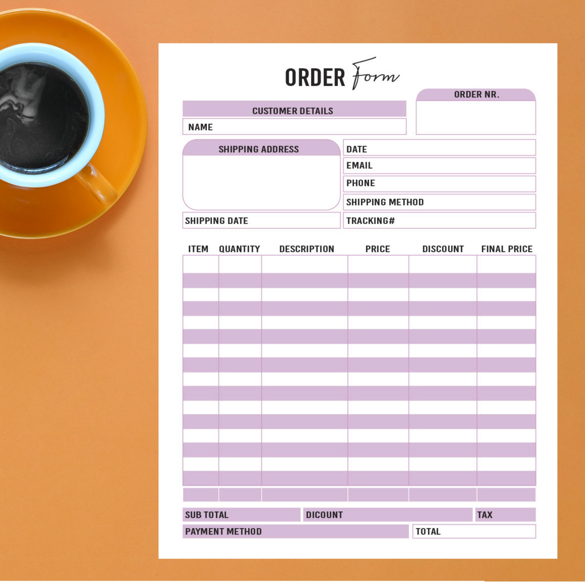 Custom Order Form, 5 Colors, Letter Sized, Digital Download, Print at ...