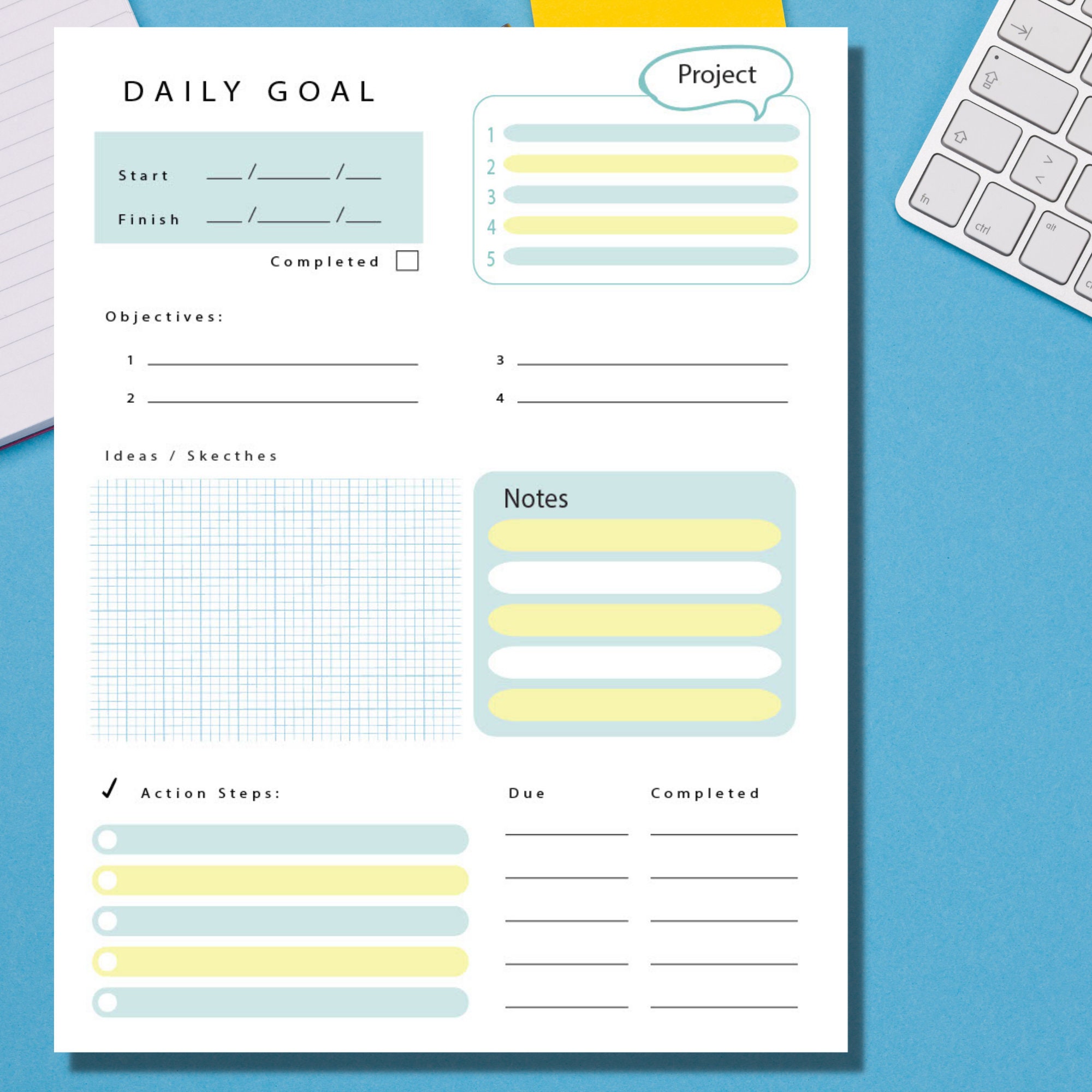 Daily Goal to Do List Letter Sized 4 Colors Digital - Etsy