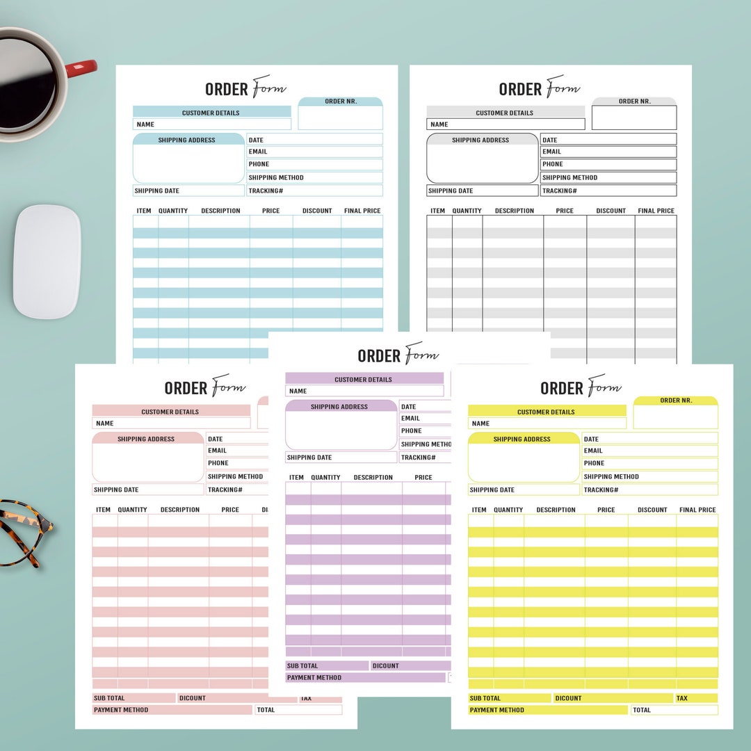 Custom Order Form, 5 Colors, Letter Sized, Digital Download, Print at ...