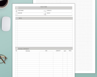 Woodworking Project Planner, Furniture Flipping, Carpenter Business Planner, Letter Sized, 3 Color, 2 Pages, Digital Download, Print At Home