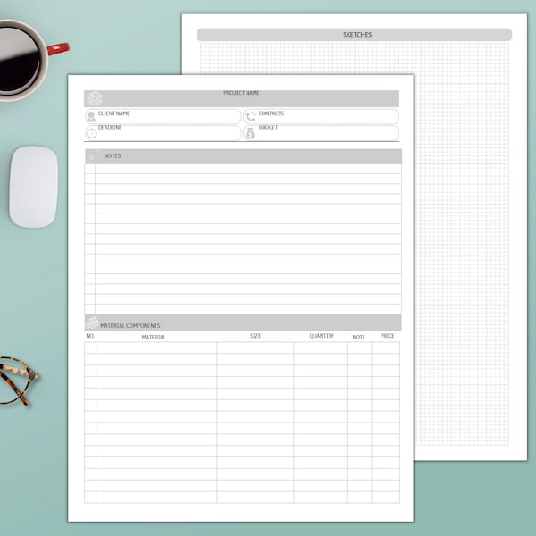 Woodworking Project Planner, Furniture Flipping, Carpenter Business Planner, Letter Sized, 3 Color, 2 Pages, Digital Download, Print At Home