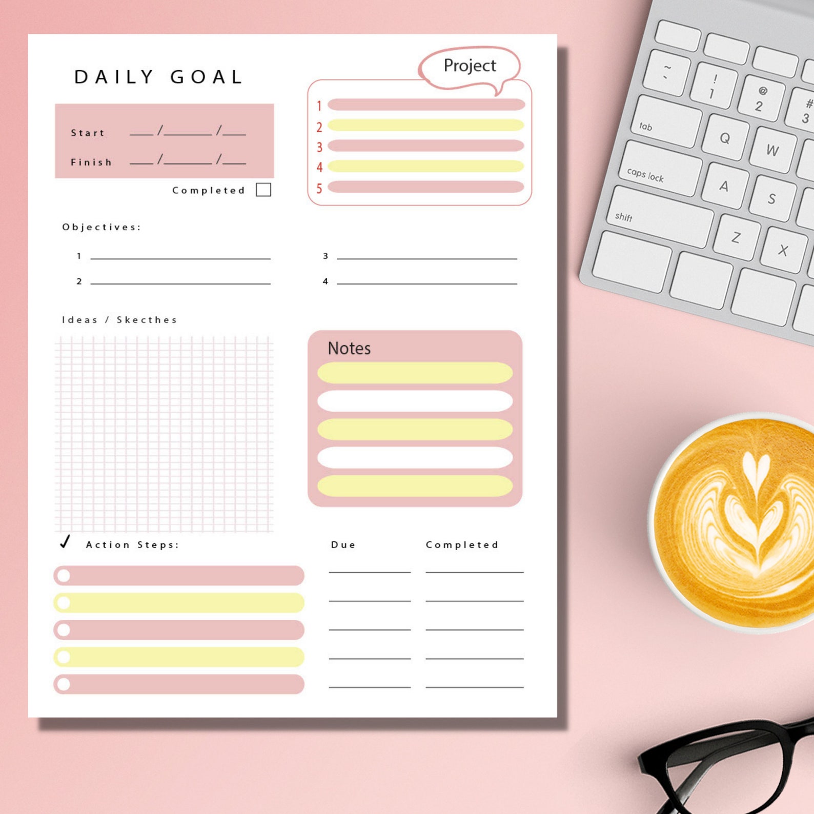 Daily Goal To Do List Letter Sized 4 Colors Digital | Etsy