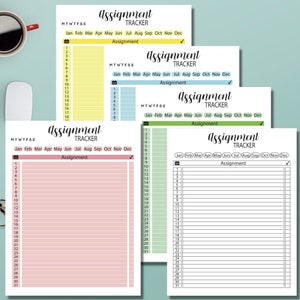 School Assignment Tracker, College Grade Tracker, Letter Sized, 5 Colors, Digital Download, Print At Home