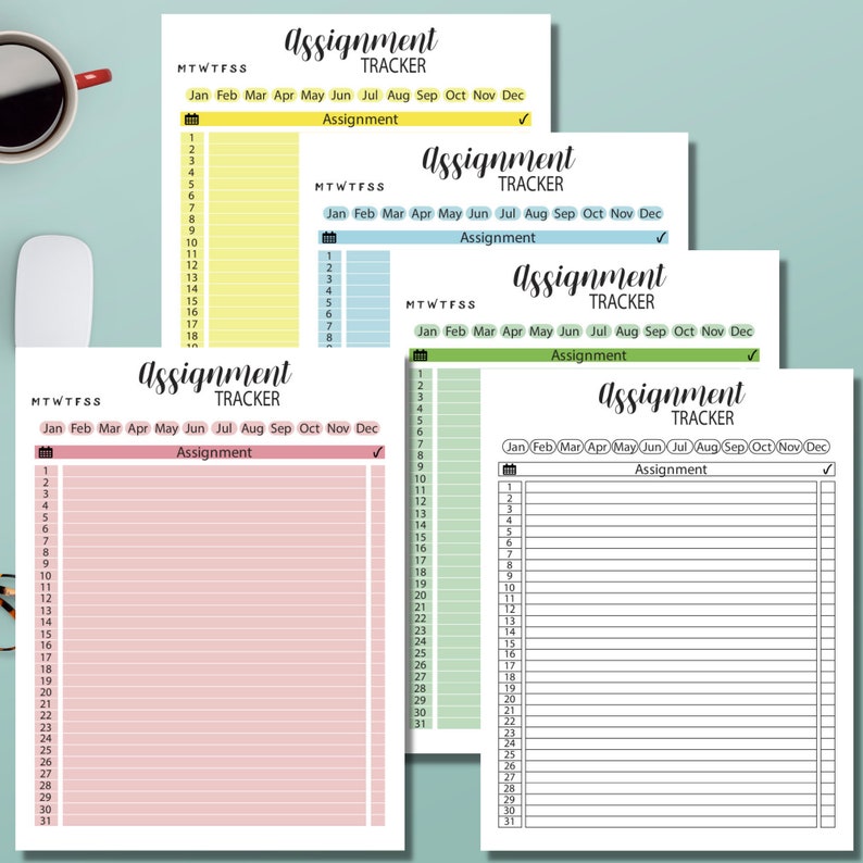 School Assignment Tracker, College Grade Tracker, Letter Sized, 5 ...