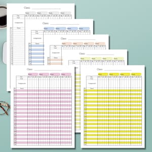 Class Grade Tracker, Letter Sized, 6 Colors, Digital Download, Print At Home